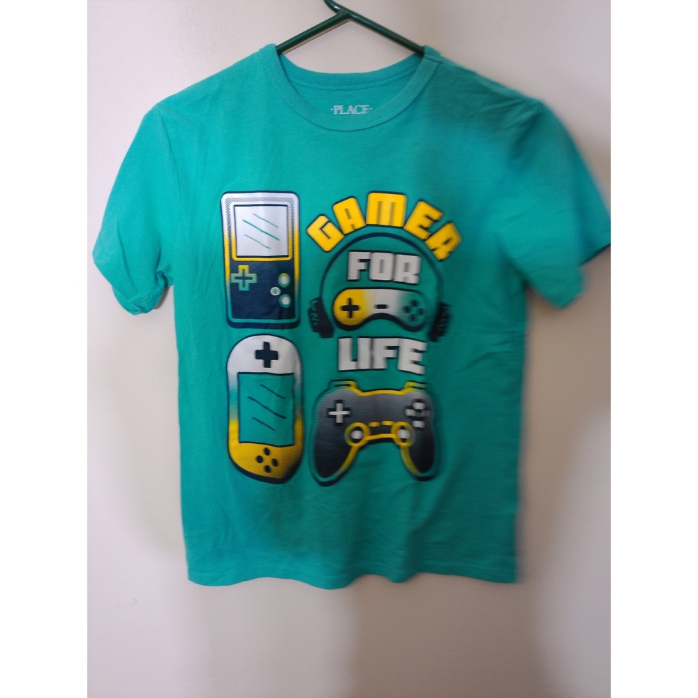 Childrens Place Graphic Tee Youth L 10/12 Teal Gamer For Life Video Game Shirt